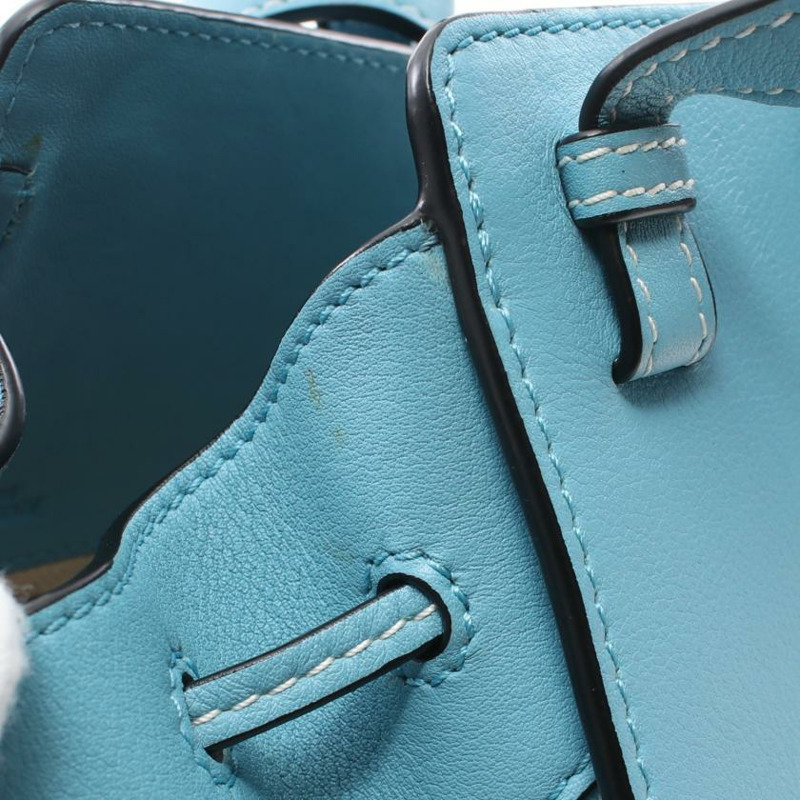 【日本直送】 中古LOEWE[AB]LOEWE × Paula's Ibiza HAMMOCK 巾著包 迷你 真皮帆布手提包 淺藍色 多彩色 兩用款-5