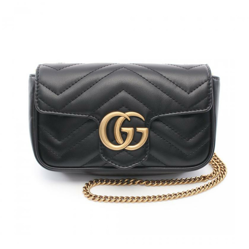【日本直送】 中古GUCCI[AB]GG Marmont  迷你小包 鏈條真皮肩包 黑色-0