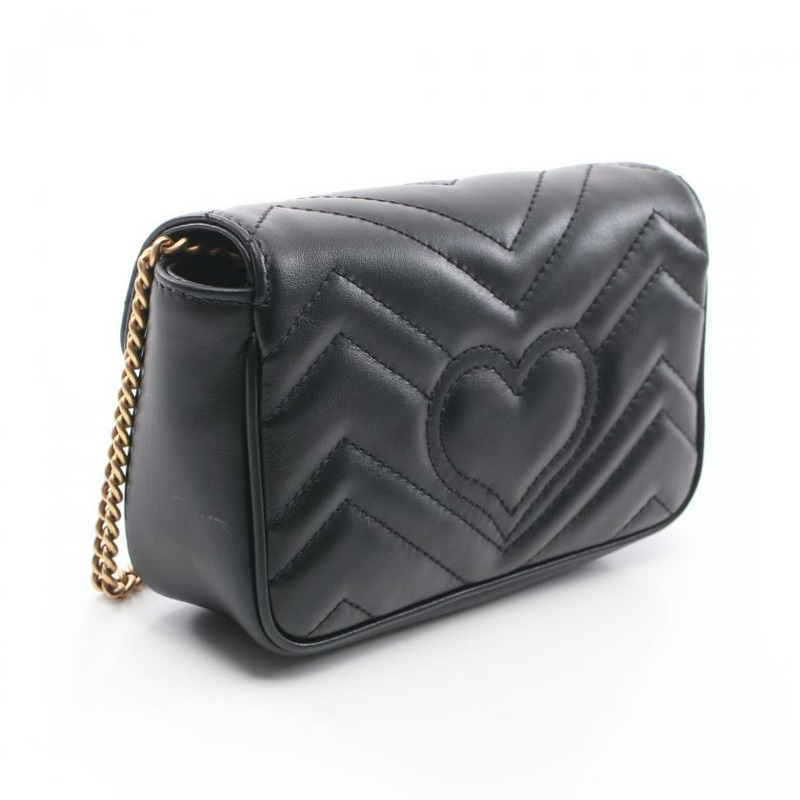 【日本直送】 中古GUCCI[AB]GG Marmont  迷你小包 鏈條真皮肩包 黑色-1