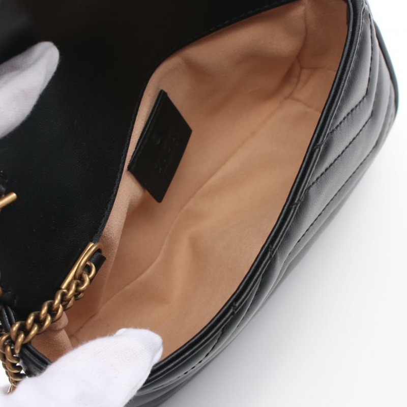 【日本直送】 中古GUCCI[AB]GG Marmont  迷你小包 鏈條真皮肩包 黑色-2