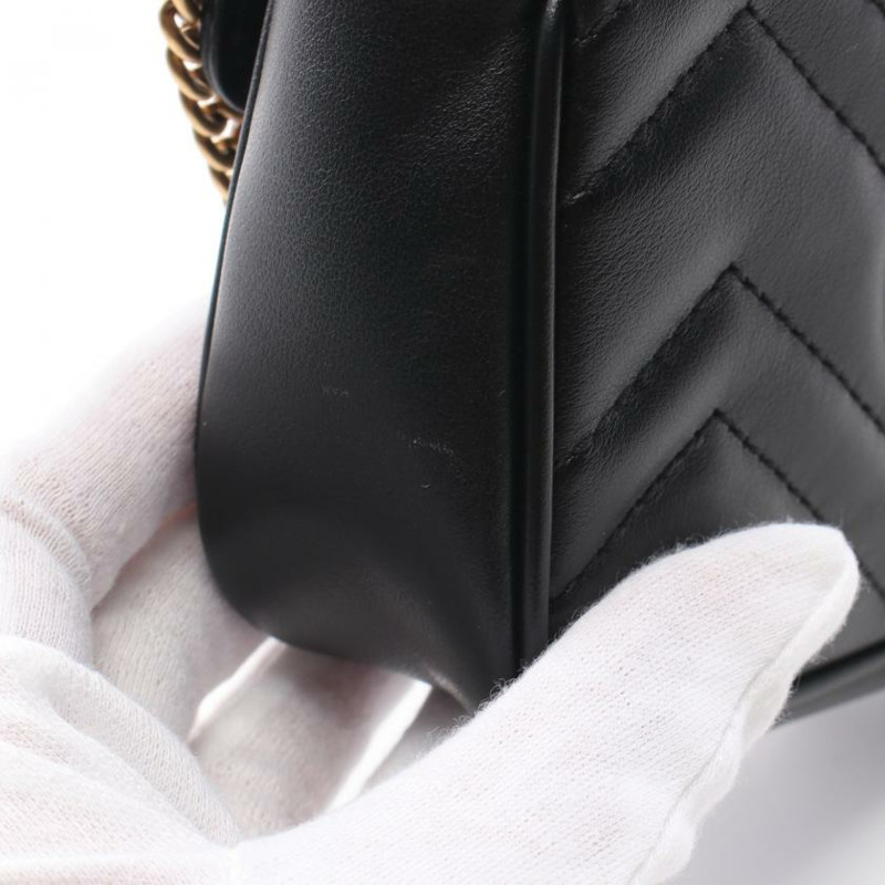 【日本直送】 中古GUCCI[AB]GG Marmont  迷你小包 鏈條真皮肩包 黑色-4