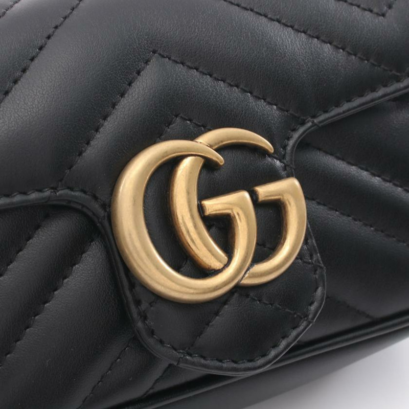 【日本直送】 中古GUCCI[AB]GG Marmont  迷你小包 鏈條真皮肩包 黑色-5