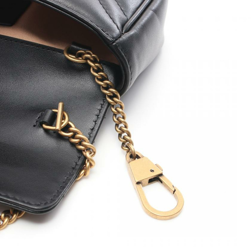 【日本直送】 中古GUCCI[AB]GG Marmont  迷你小包 鏈條真皮肩包 黑色-6