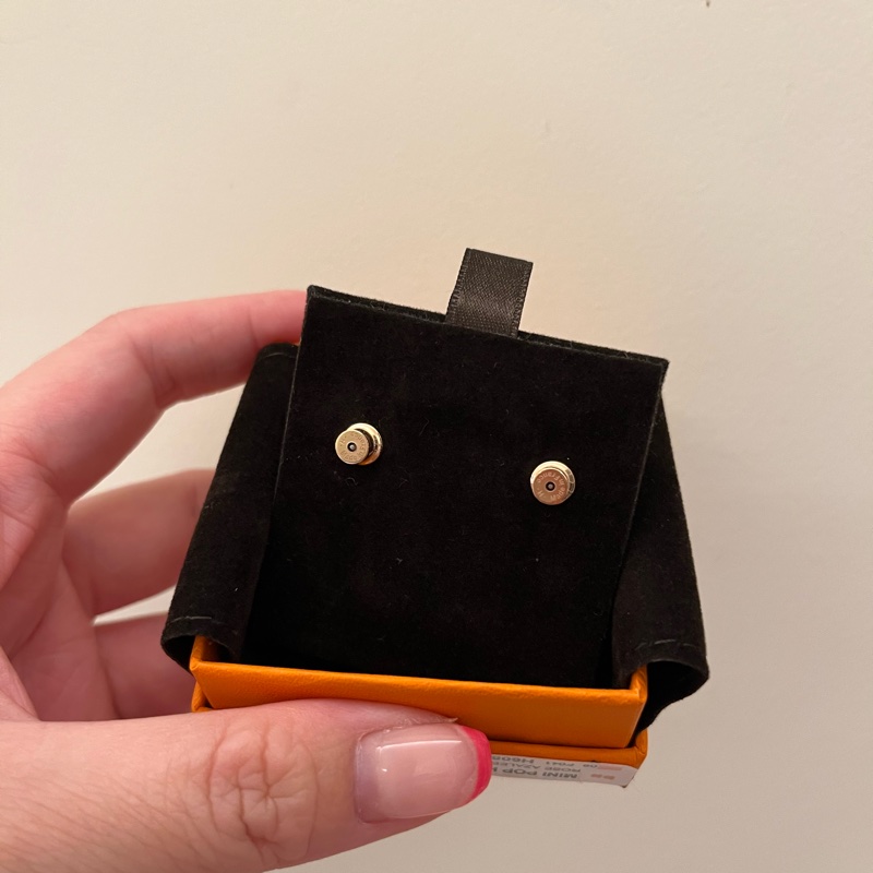 現貨商品 全配商品 台灣購證 Hermes 經典mini pop H 粉色玫瑰金耳環-3