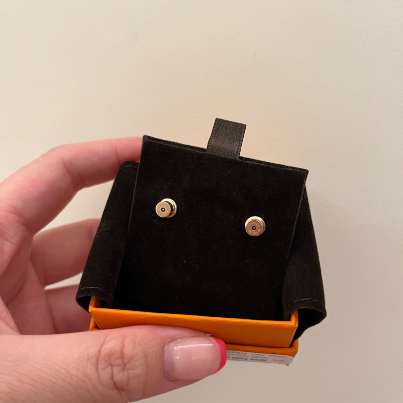 現貨商品 全配商品 台灣購證 Hermes 經典mini pop H 粉色玫瑰金耳環-4