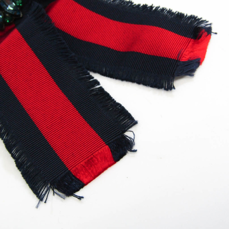 【日本直送】Gucci 羅緞蝴蝶結胸針 460827 金屬、水鑽、紡織胸針海軍藍、紅色-2