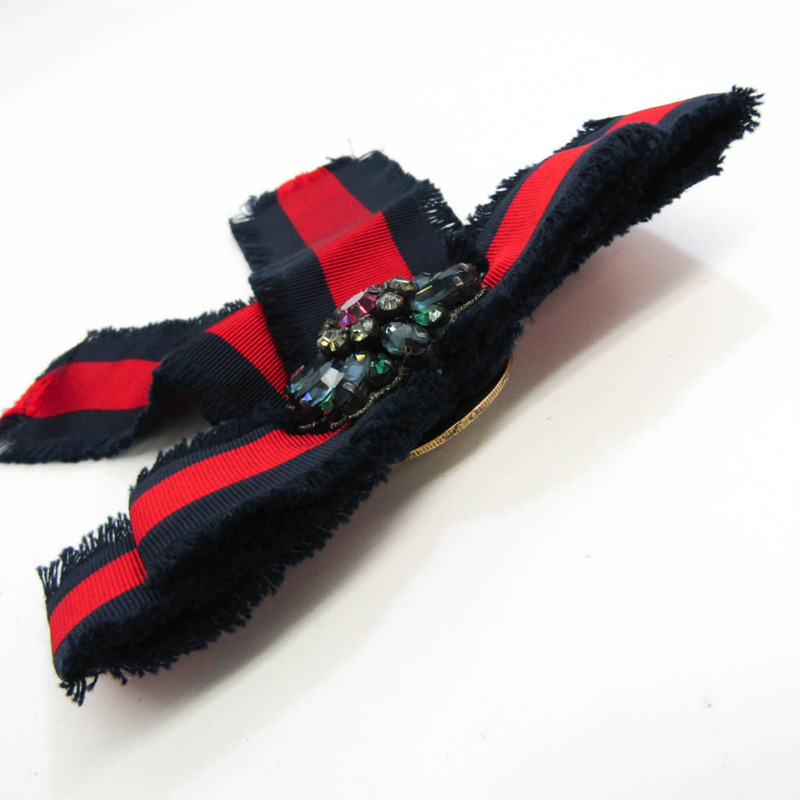 【日本直送】Gucci 羅緞蝴蝶結胸針 460827 金屬、水鑽、紡織胸針海軍藍、紅色-3