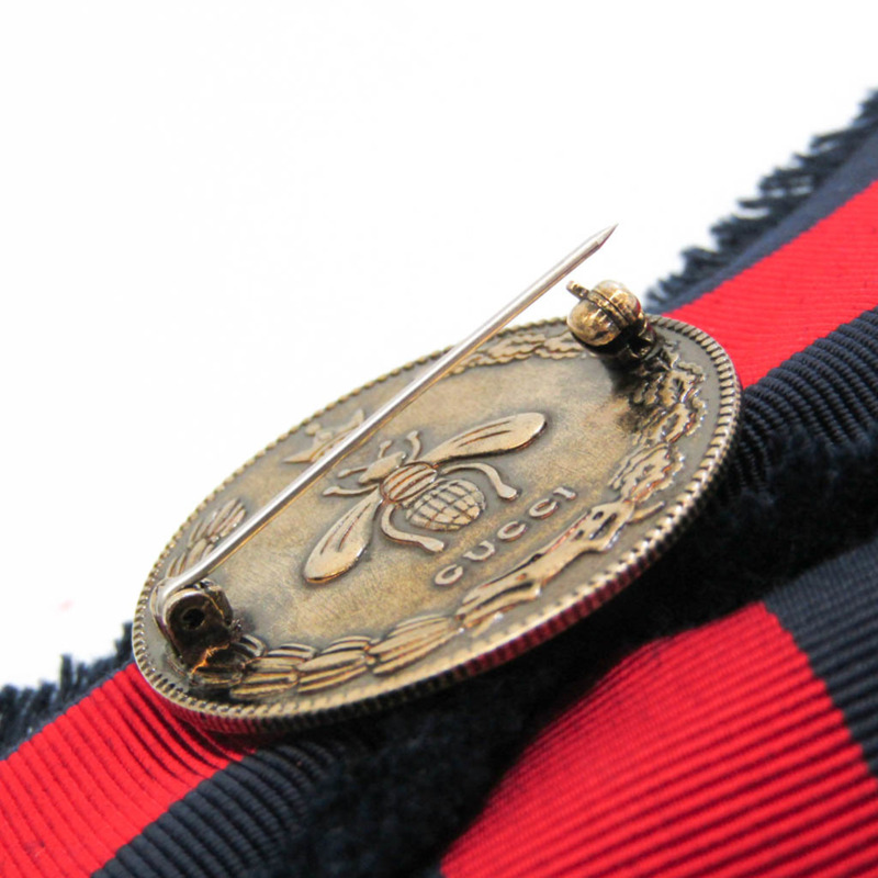 【日本直送】Gucci 羅緞蝴蝶結胸針 460827 金屬、水鑽、紡織胸針海軍藍、紅色-4