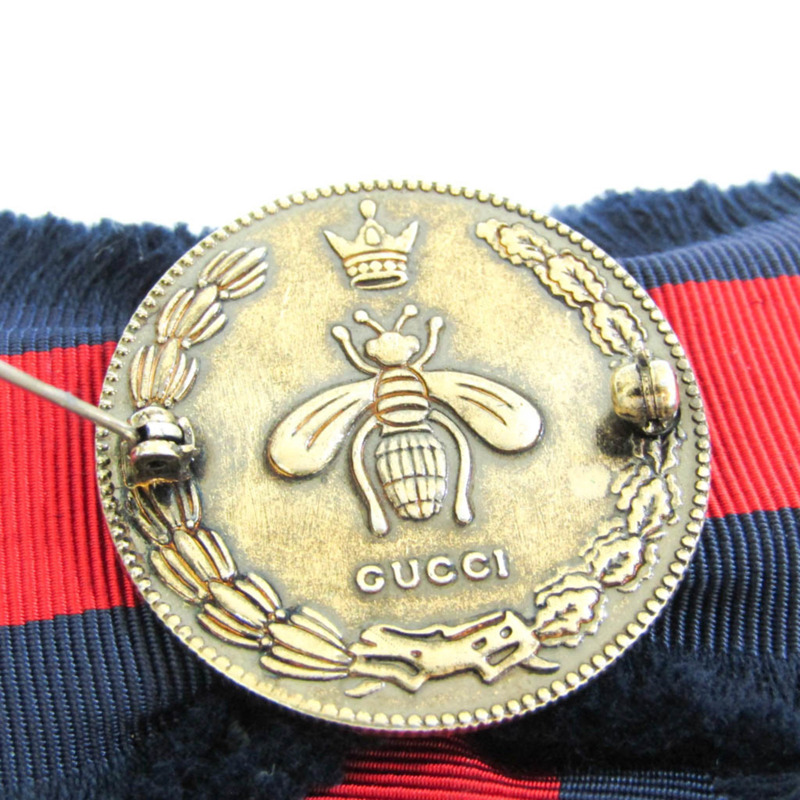【日本直送】Gucci 羅緞蝴蝶結胸針 460827 金屬、水鑽、紡織胸針海軍藍、紅色-5