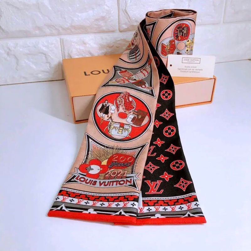 近全新全配正品✨LV monogram confidential長絲巾老花雙面配色200週年紀念款-3