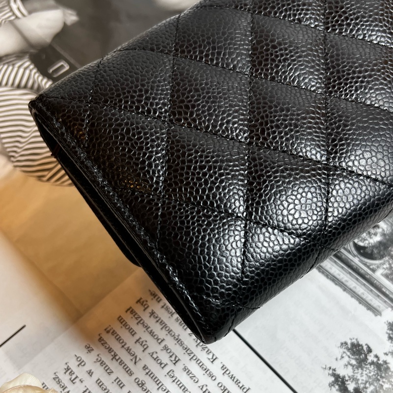 CHANEL香奈兒經典荔枝口蓋長夾/黑金《台灣購證大全配》-10