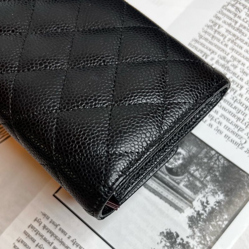 CHANEL香奈兒經典荔枝口蓋長夾/黑金《台灣購證大全配》-11