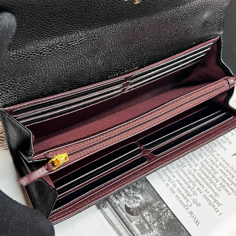 CHANEL香奈兒經典荔枝口蓋長夾/黑金《台灣購證大全配》-15