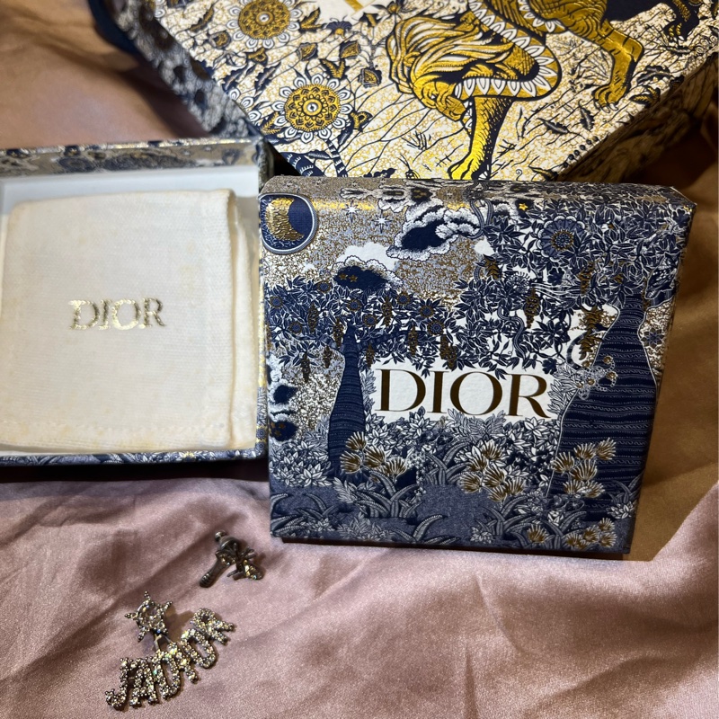 DIOR 經典LOGO水鑽蜜蜂不對稱復古銀針式耳環/幾乎全新-1