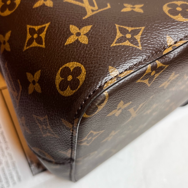 LV 經典Neonoe系列Monogram帆布印花牛皮鑲飾束口斜背/肩背水桶包-紅色-17