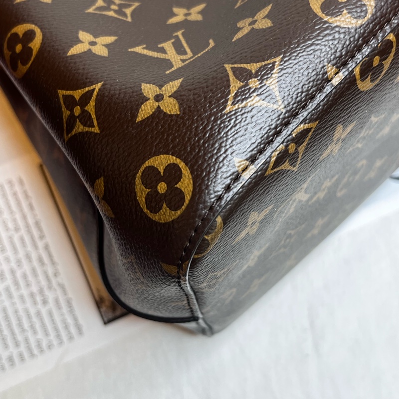 LV 經典Neonoe系列Monogram帆布印花牛皮鑲飾束口斜背/肩背水桶包-紅色-19