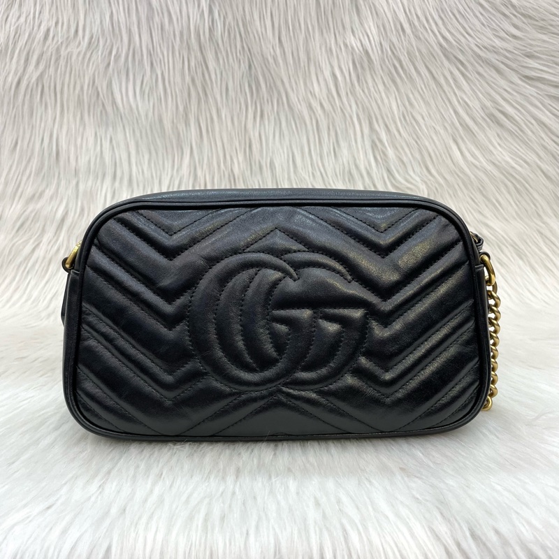 Gucci 447632黑牛皮馬夢拉鍊斜背相機包Marmont-2