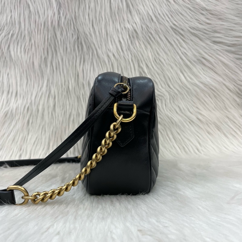 Gucci 447632黑牛皮馬夢拉鍊斜背相機包Marmont-3