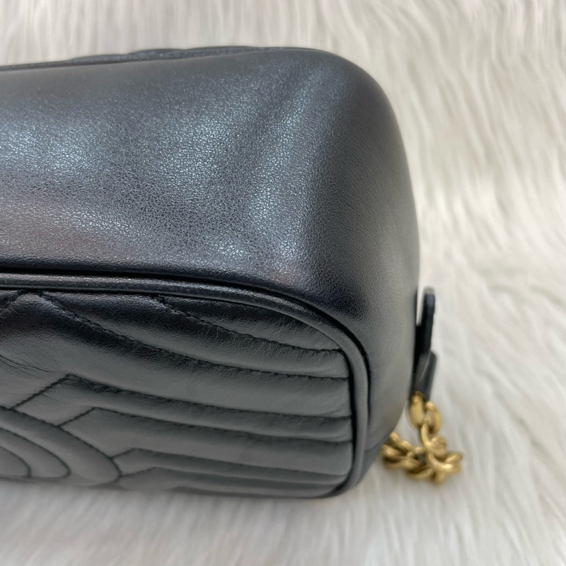 Gucci 447632黑牛皮馬夢拉鍊斜背相機包Marmont-7