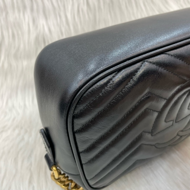 Gucci 447632黑牛皮馬夢拉鍊斜背相機包Marmont-8