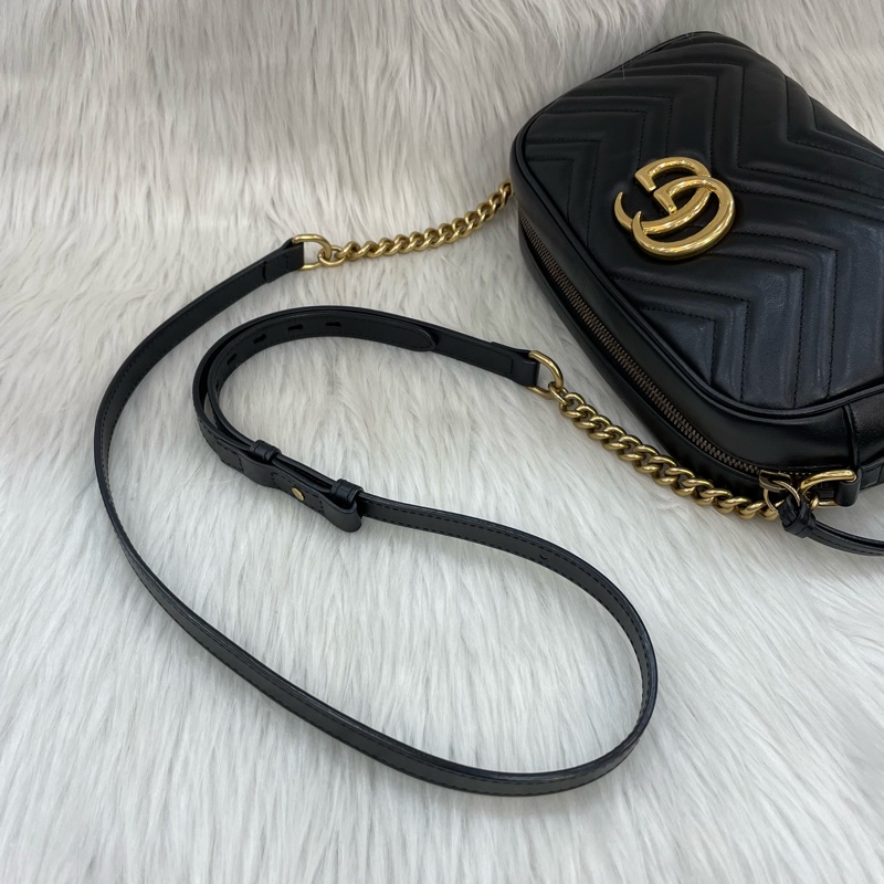 Gucci 447632黑牛皮馬夢拉鍊斜背相機包Marmont-9