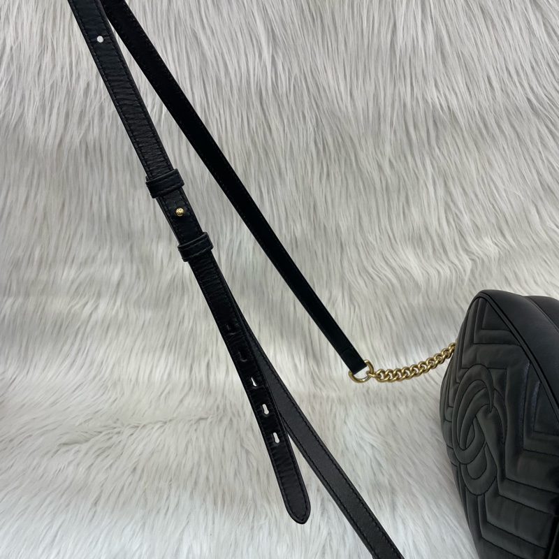 Gucci 447632黑牛皮馬夢拉鍊斜背相機包Marmont-10