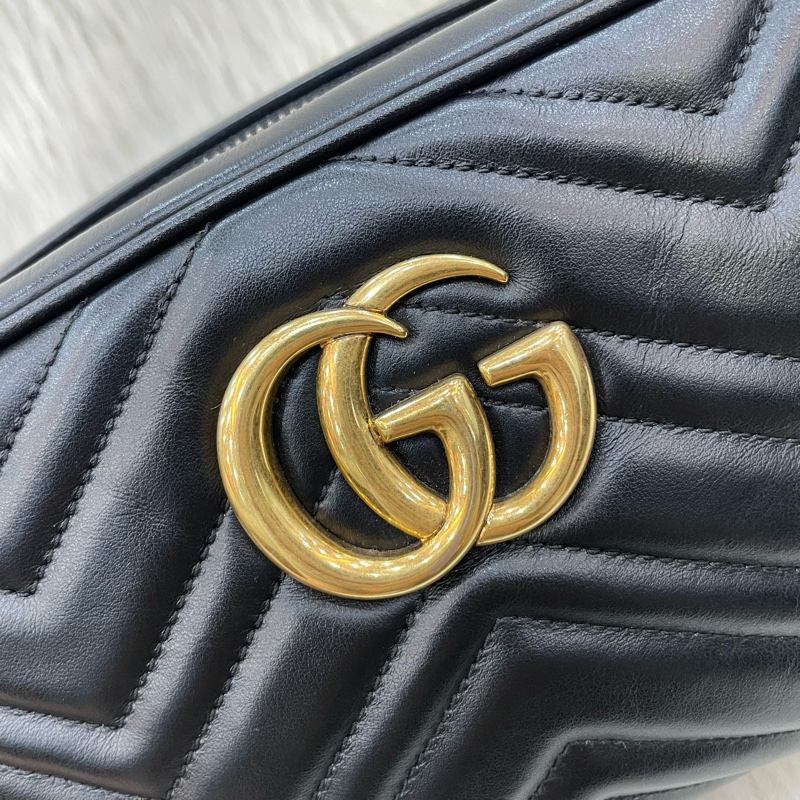 Gucci 447632黑牛皮馬夢拉鍊斜背相機包Marmont-11