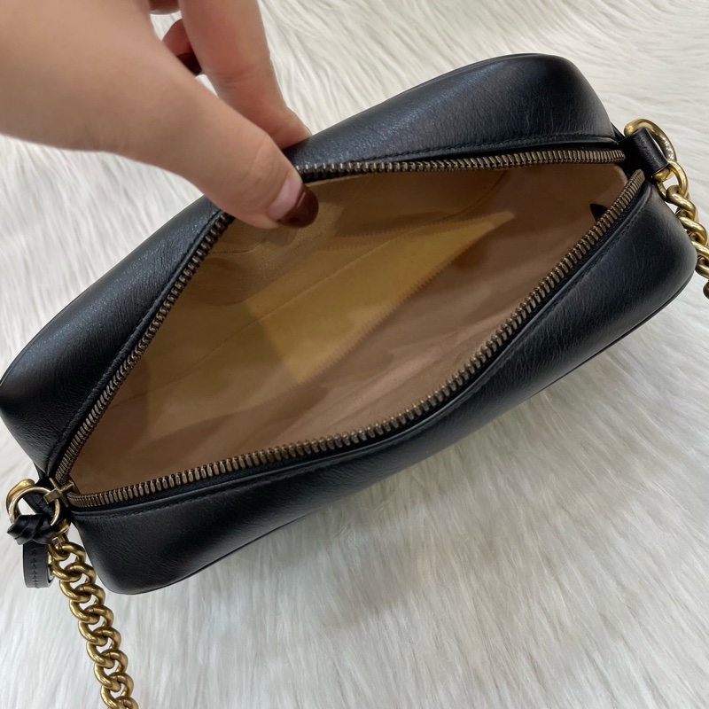 Gucci 447632黑牛皮馬夢拉鍊斜背相機包Marmont-12