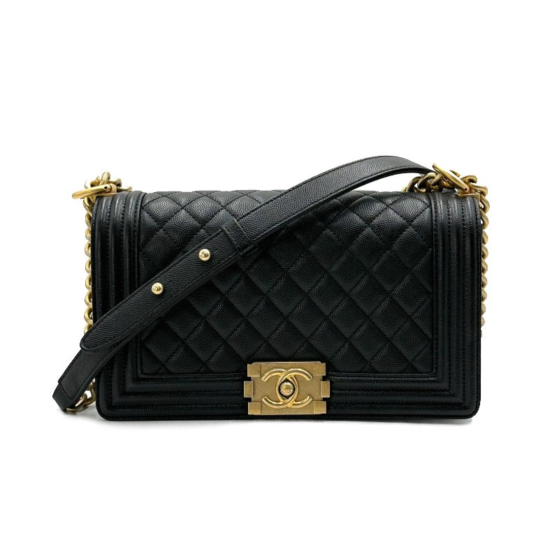 CHANEL Boy荔枝牛皮口蓋包25 - 黑金-0