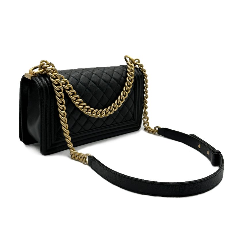 CHANEL Boy荔枝牛皮口蓋包25 - 黑金-1