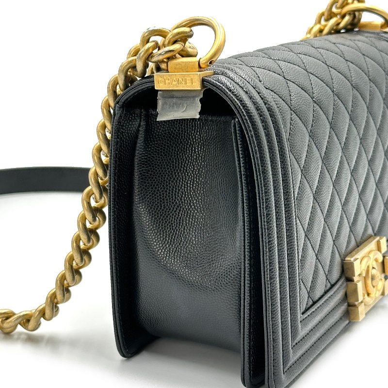 CHANEL Boy荔枝牛皮口蓋包25 - 黑金-2
