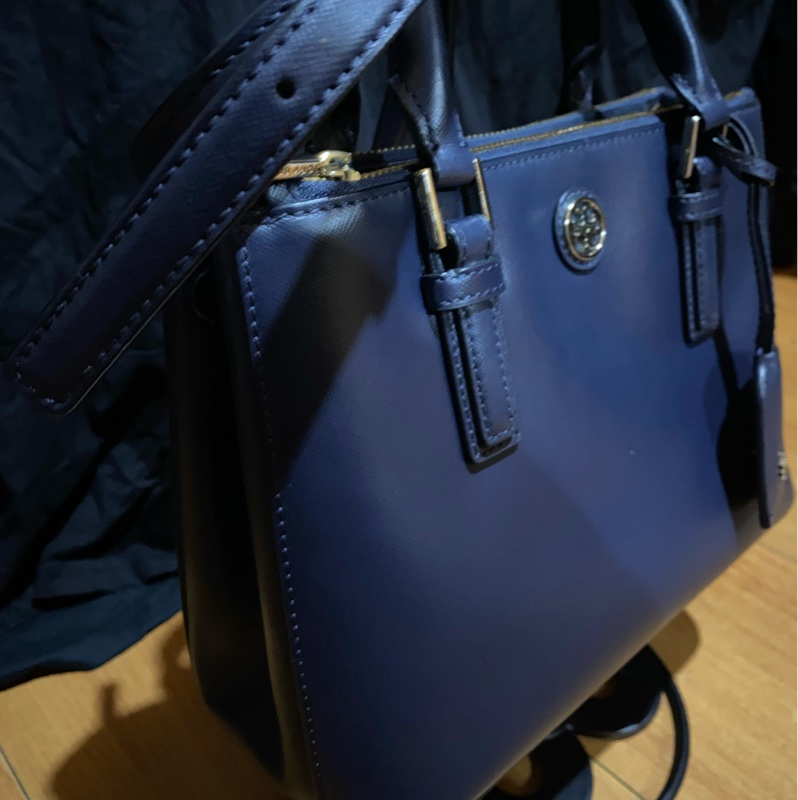 TORY BURCH 藍皮革手提側背包-2