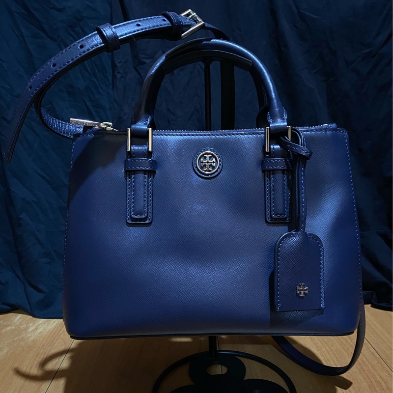 TORY BURCH 藍皮革手提側背包-5