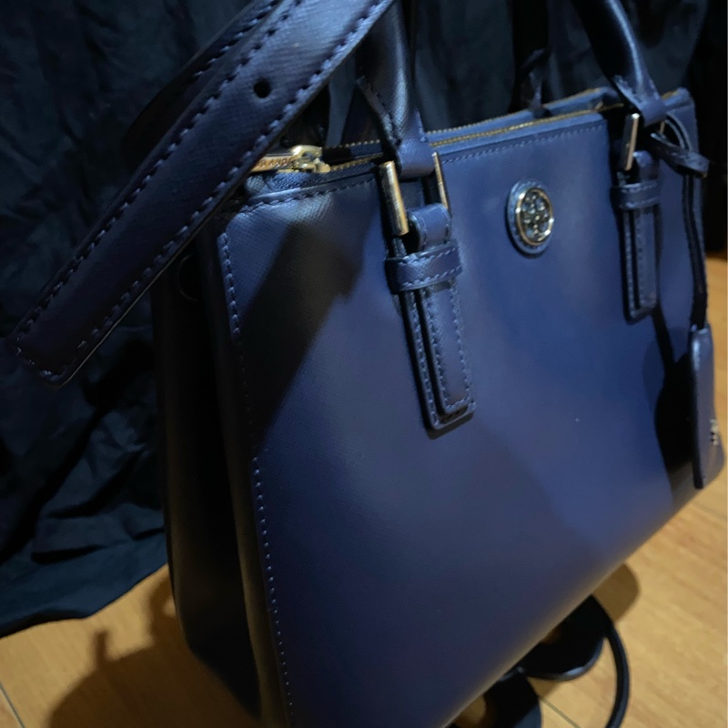 TORY BURCH 藍皮革手提側背包-7