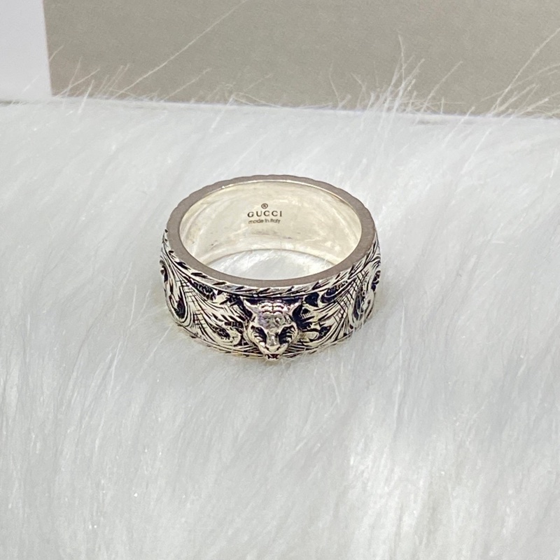 Gucci 虎頭925純銀雕花戒指43357-0