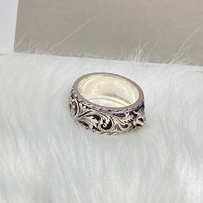 Gucci 虎頭925純銀雕花戒指43357-2