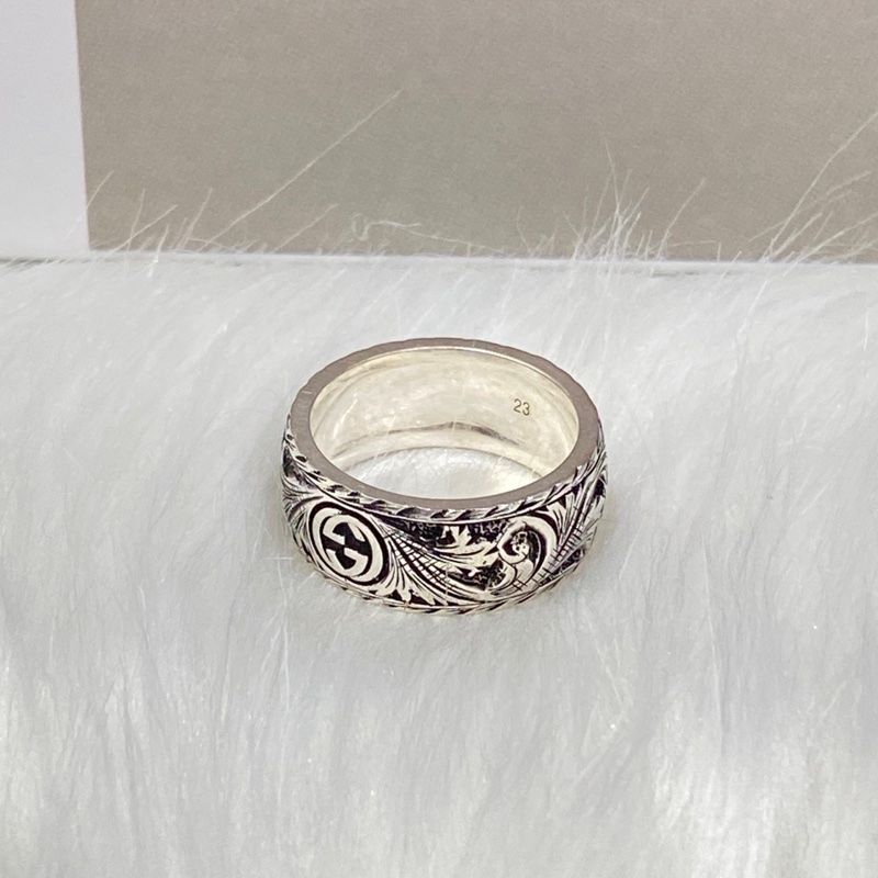Gucci 虎頭925純銀雕花戒指43357-3
