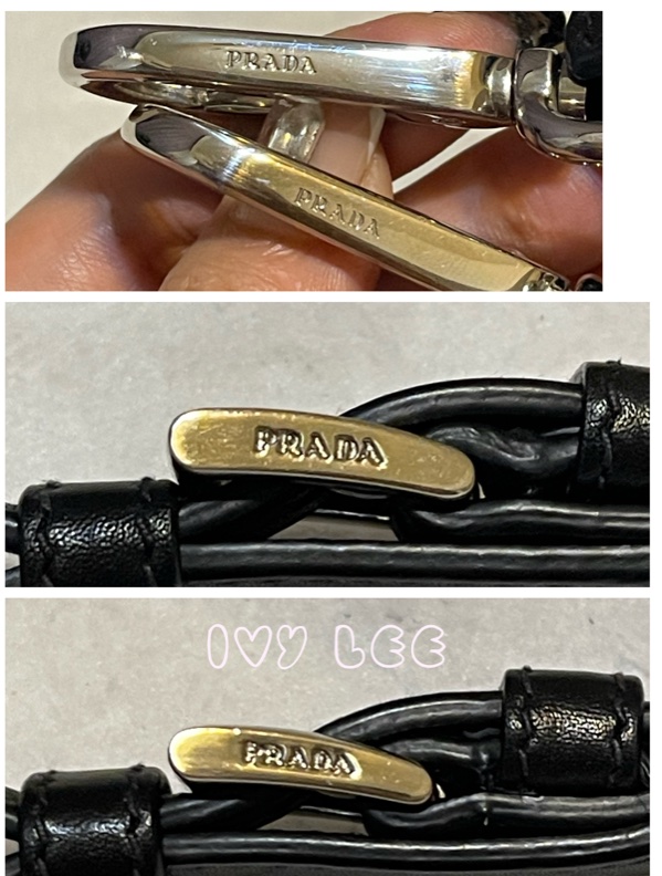PRADA 質感黑壓紋扣式皮革 尼龍 腋下包 流蘇吊飾 肩背包 手提包  二手精品-10