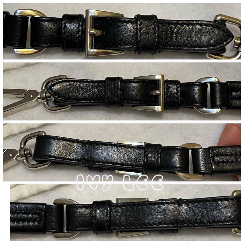 PRADA 質感黑壓紋扣式皮革 尼龍 腋下包 流蘇吊飾 肩背包 手提包  二手精品-11