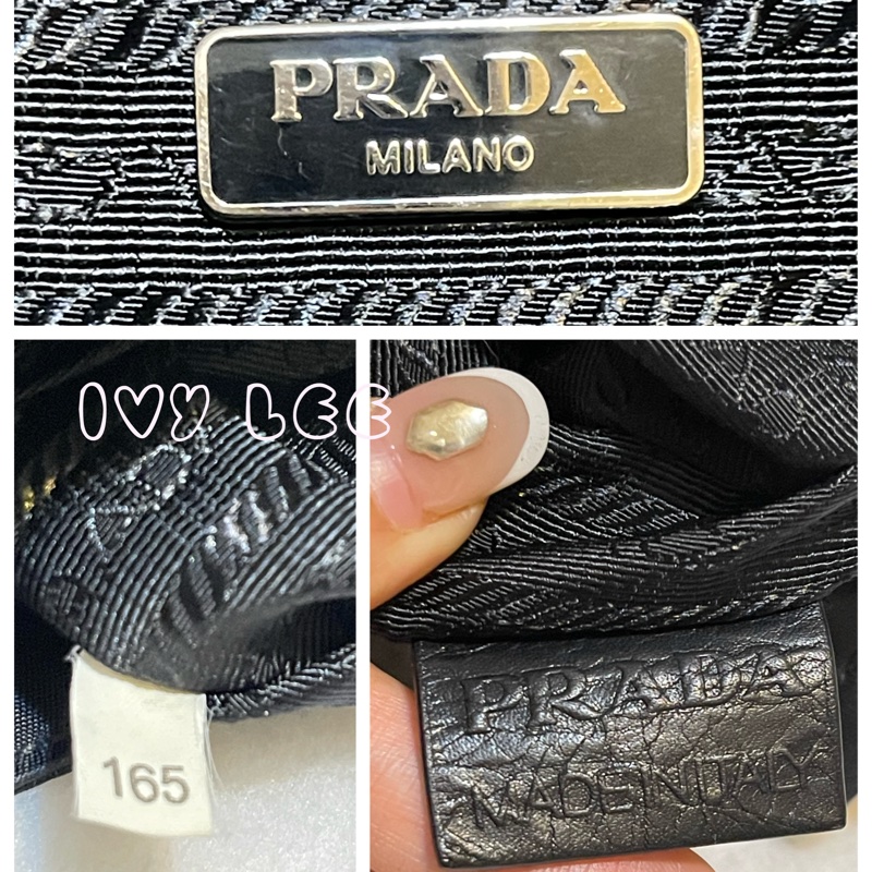 PRADA 質感黑壓紋扣式皮革 尼龍 腋下包 流蘇吊飾 肩背包 手提包  二手精品-12