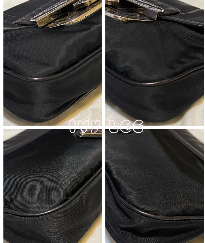 PRADA 質感黑壓紋扣式皮革 尼龍 腋下包 流蘇吊飾 肩背包 手提包  二手精品-14