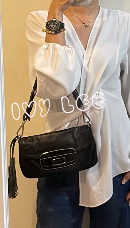 PRADA 質感黑壓紋扣式皮革 尼龍 腋下包 流蘇吊飾 肩背包 手提包  二手精品-19