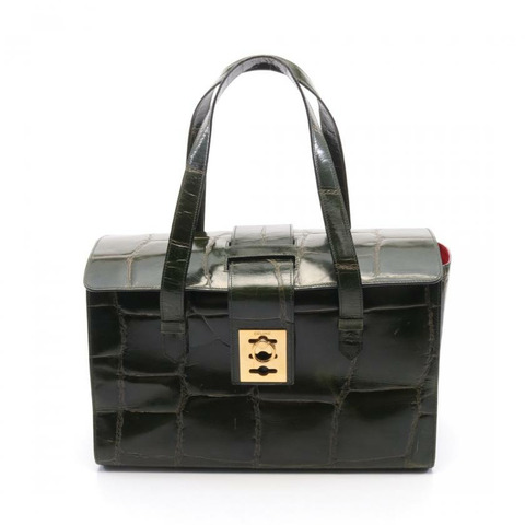 【日本直送】 中古CELINE[BC]手包 皮革 深綠色 鱷魚壓紋