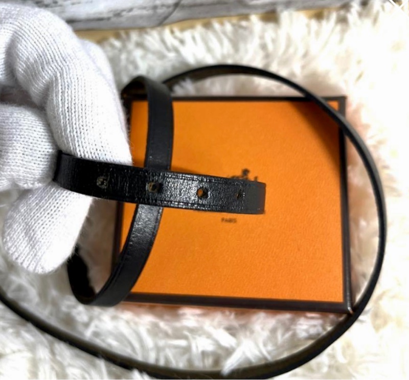 現貨二手愛馬仕黑色繞圈皮手鏈-3