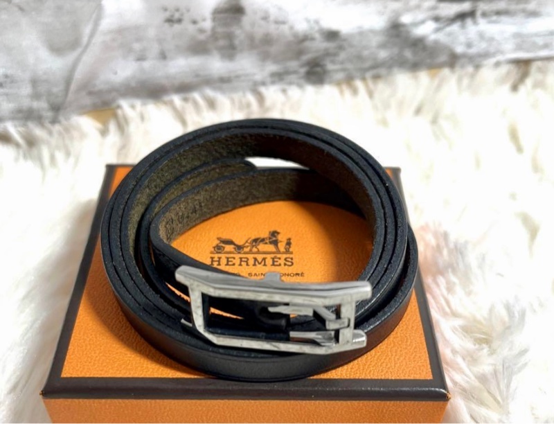 現貨二手愛馬仕黑色繞圈皮手鏈-8