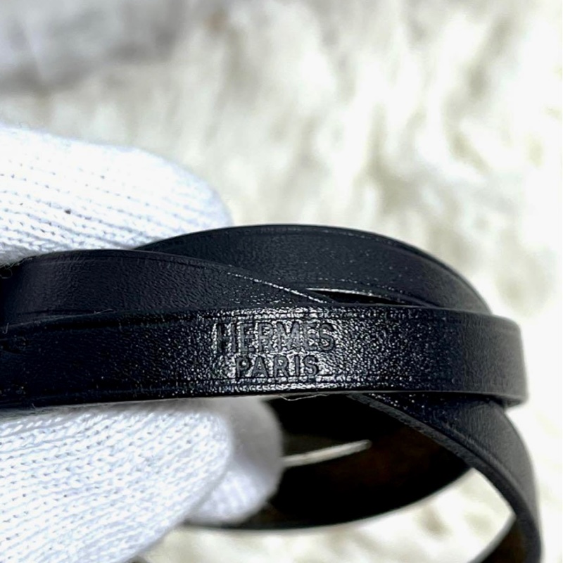 現貨二手愛馬仕黑色繞圈皮手鏈-15