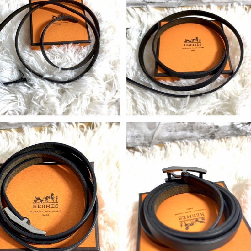 現貨二手愛馬仕黑色繞圈皮手鏈-16