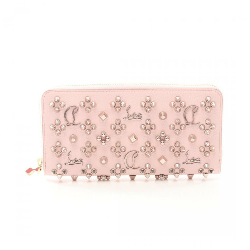 【日本直送】 中古Christian Louboutin[A]PANETTONE 潘尼朵妮 圓形拉鍊長錢包 皮革 淺粉色-0