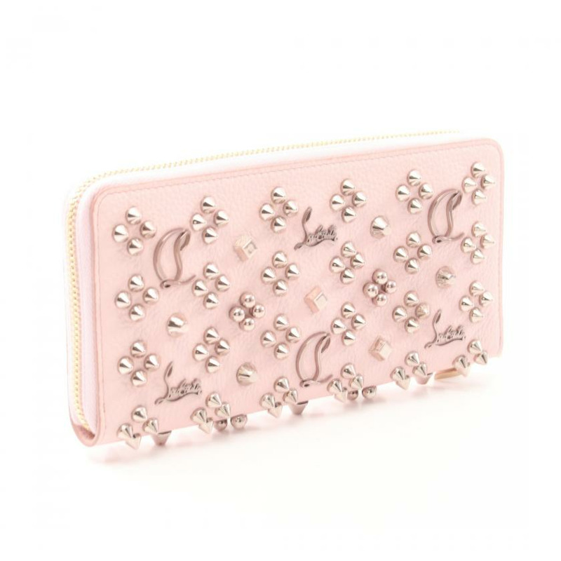 【日本直送】 中古Christian Louboutin[A]PANETTONE 潘尼朵妮 圓形拉鍊長錢包 皮革 淺粉色-1