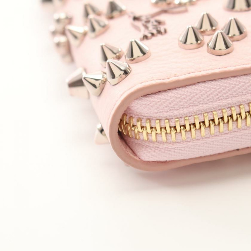 【日本直送】 中古Christian Louboutin[A]PANETTONE 潘尼朵妮 圓形拉鍊長錢包 皮革 淺粉色-4